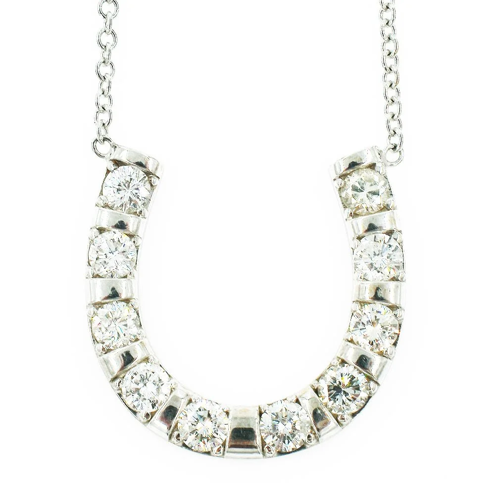 Diamond Horseshoe Pendant Necklace White Gold