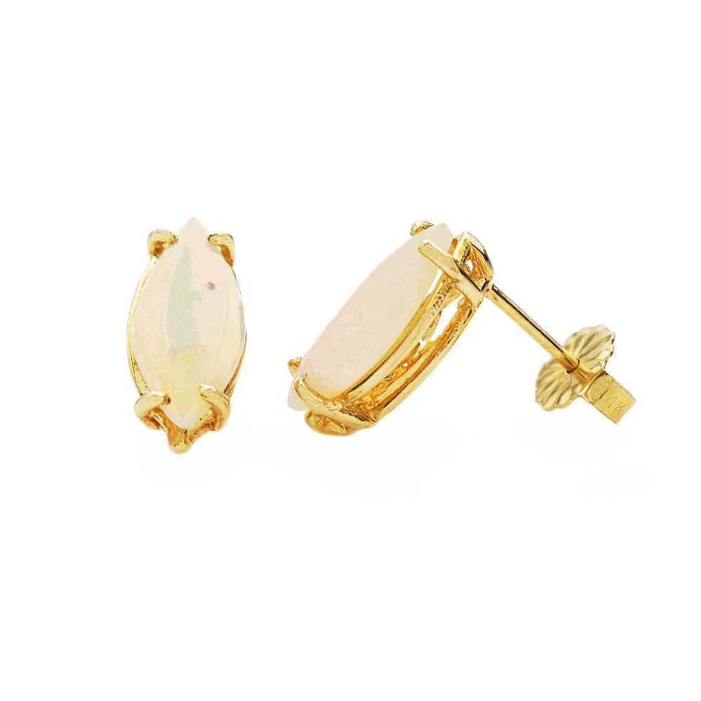 Marquise Opal Post Stud Earrings 14k Yellow Gold