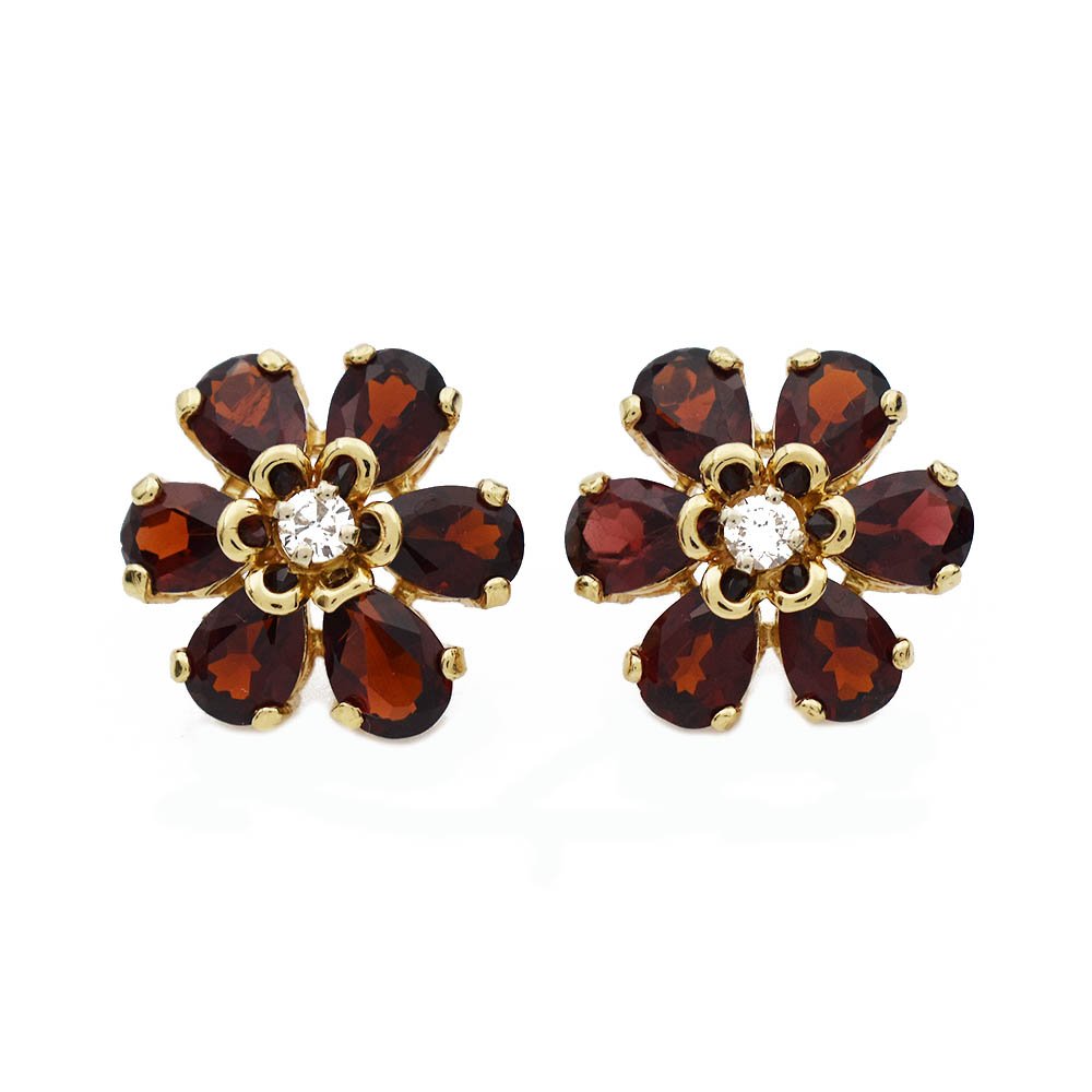 Vintage Flower Garnet Diamond Earrings 14k Yellow Gold | Antique & Estate  Jewelry | Designs in Gold