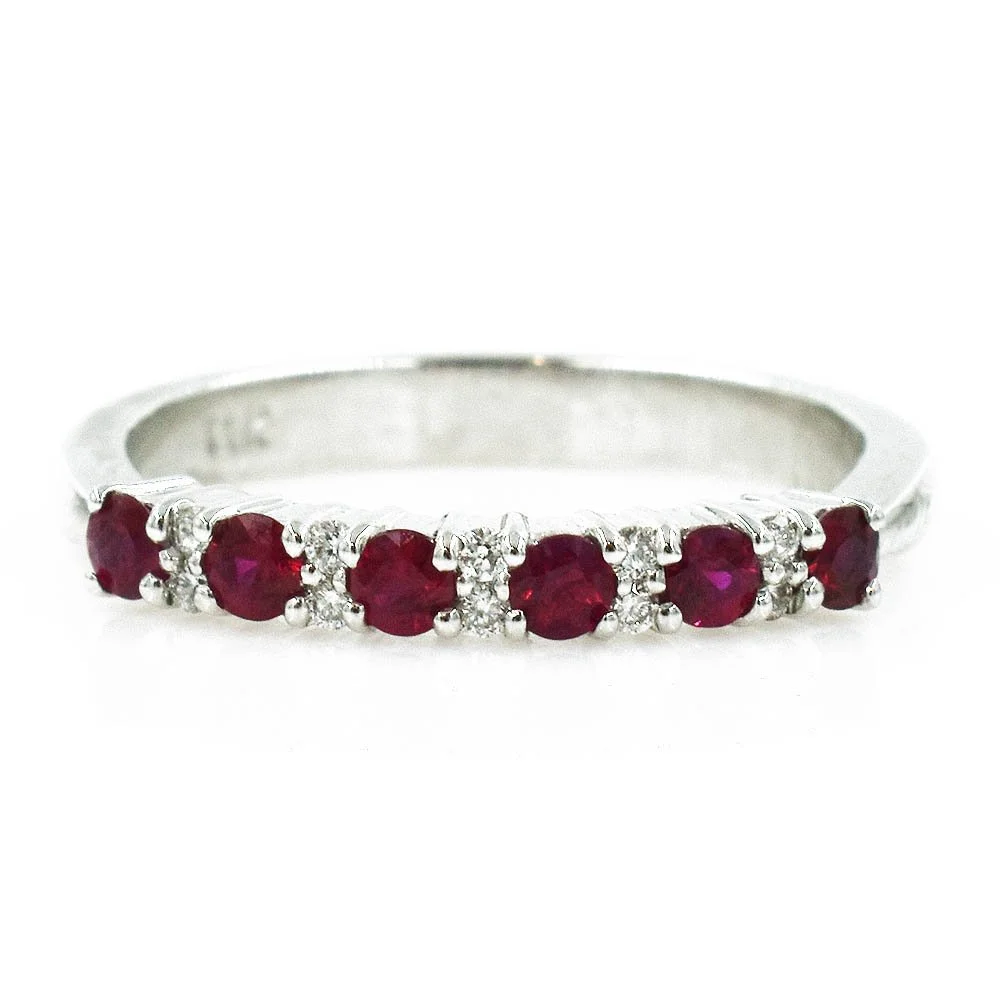 Ruby Diamond White Gold Band Ring