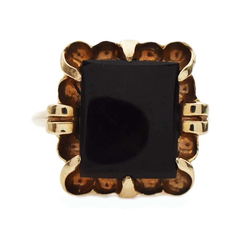 Vintage Black Onyx Gold Ring