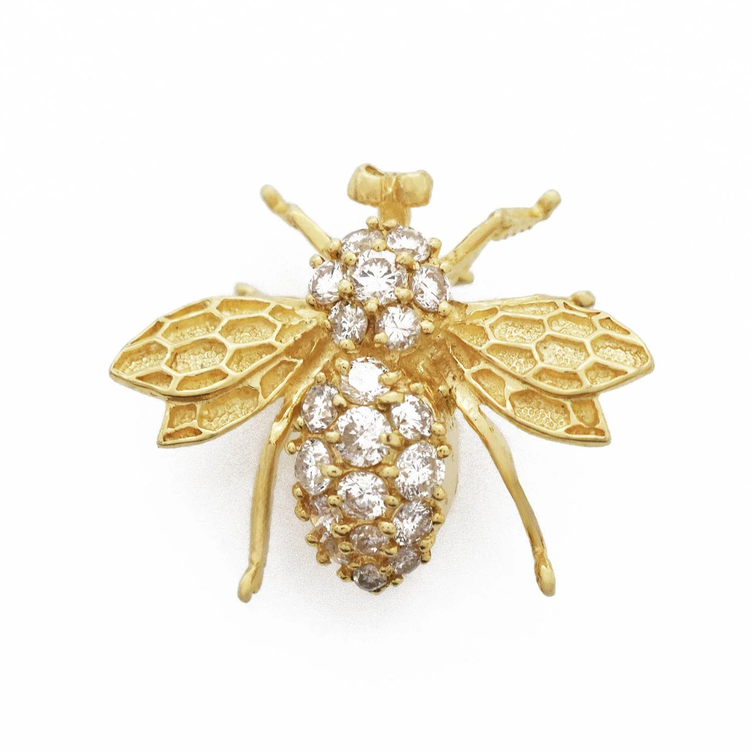 Diamond Bee Brooch Pin Gold