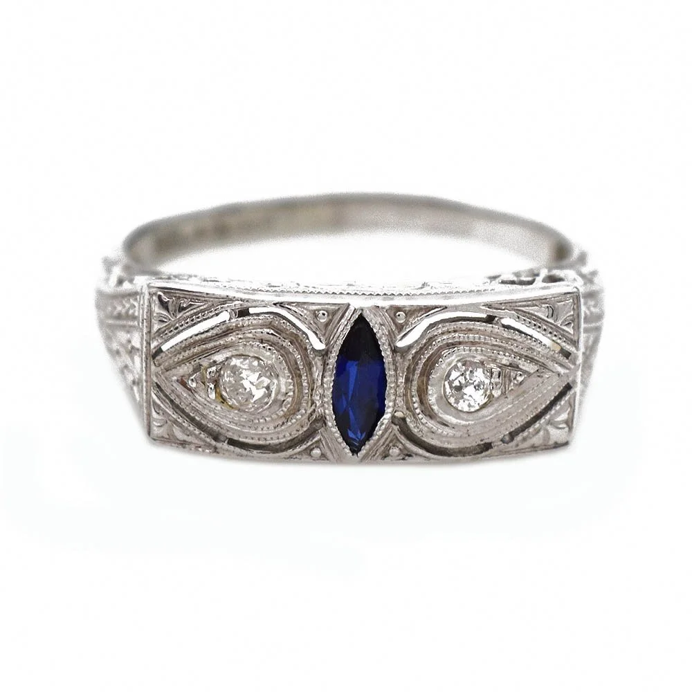 Belais Sapphire Diamond Deco Band White Gold