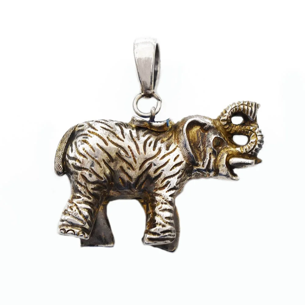 3-D Elephant Pendant with Enamel Flower Sterling Silver