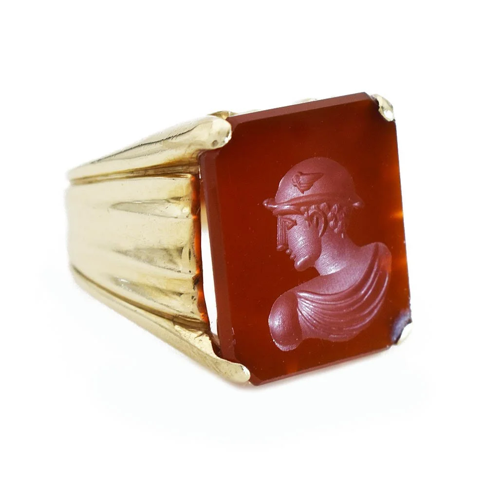 Hermes Agate Intaglio Ring Gold