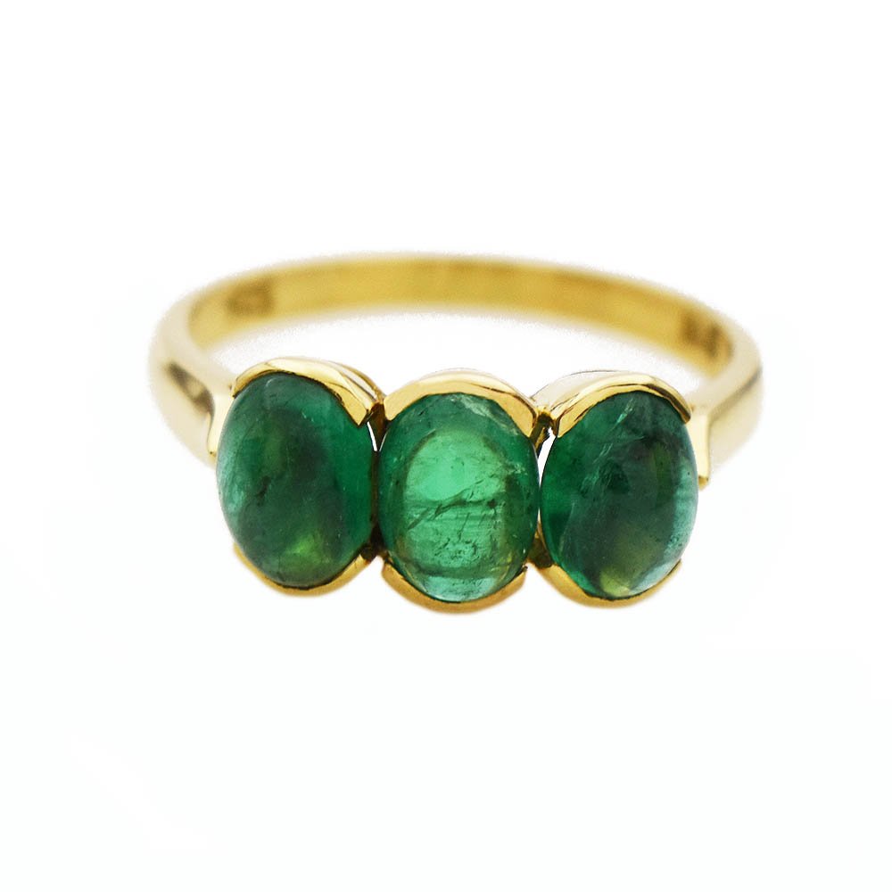 3-Stone Cabochon Emerald Ring Gold