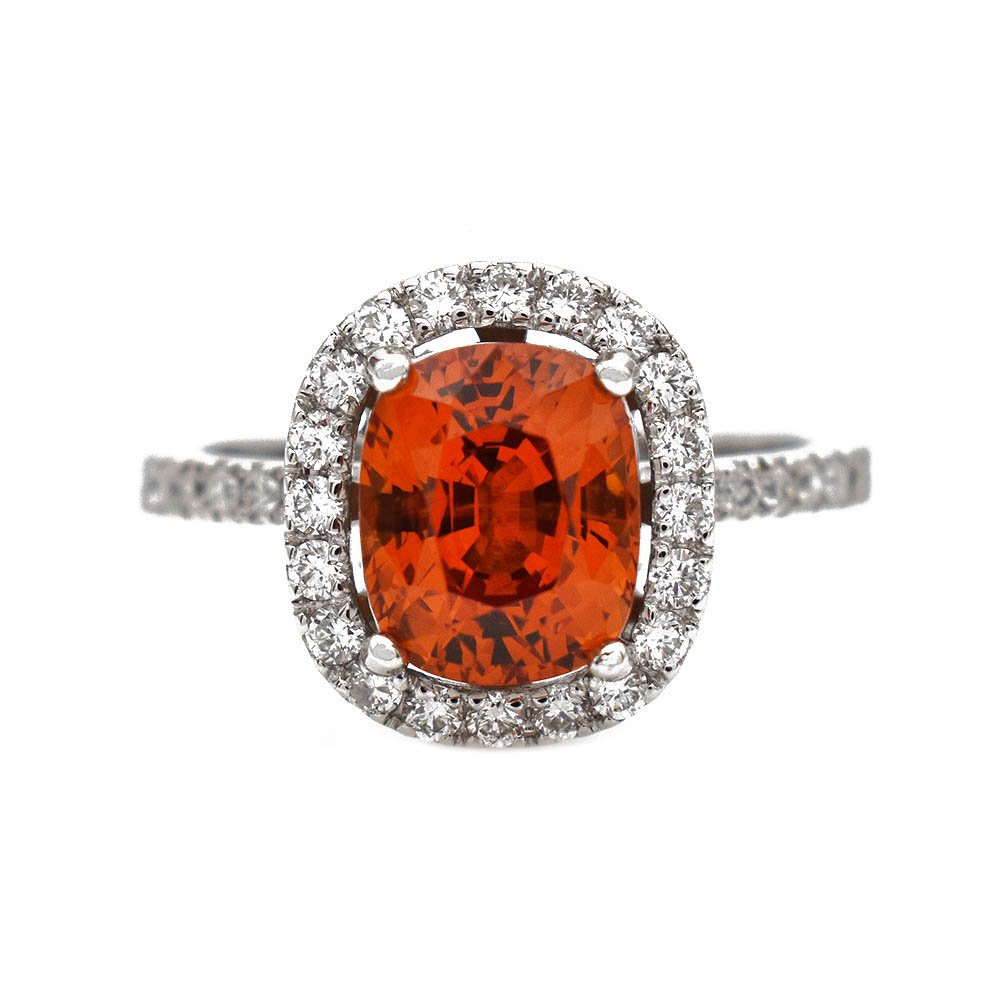 Spessartine Garnet Diamond Halo Ring