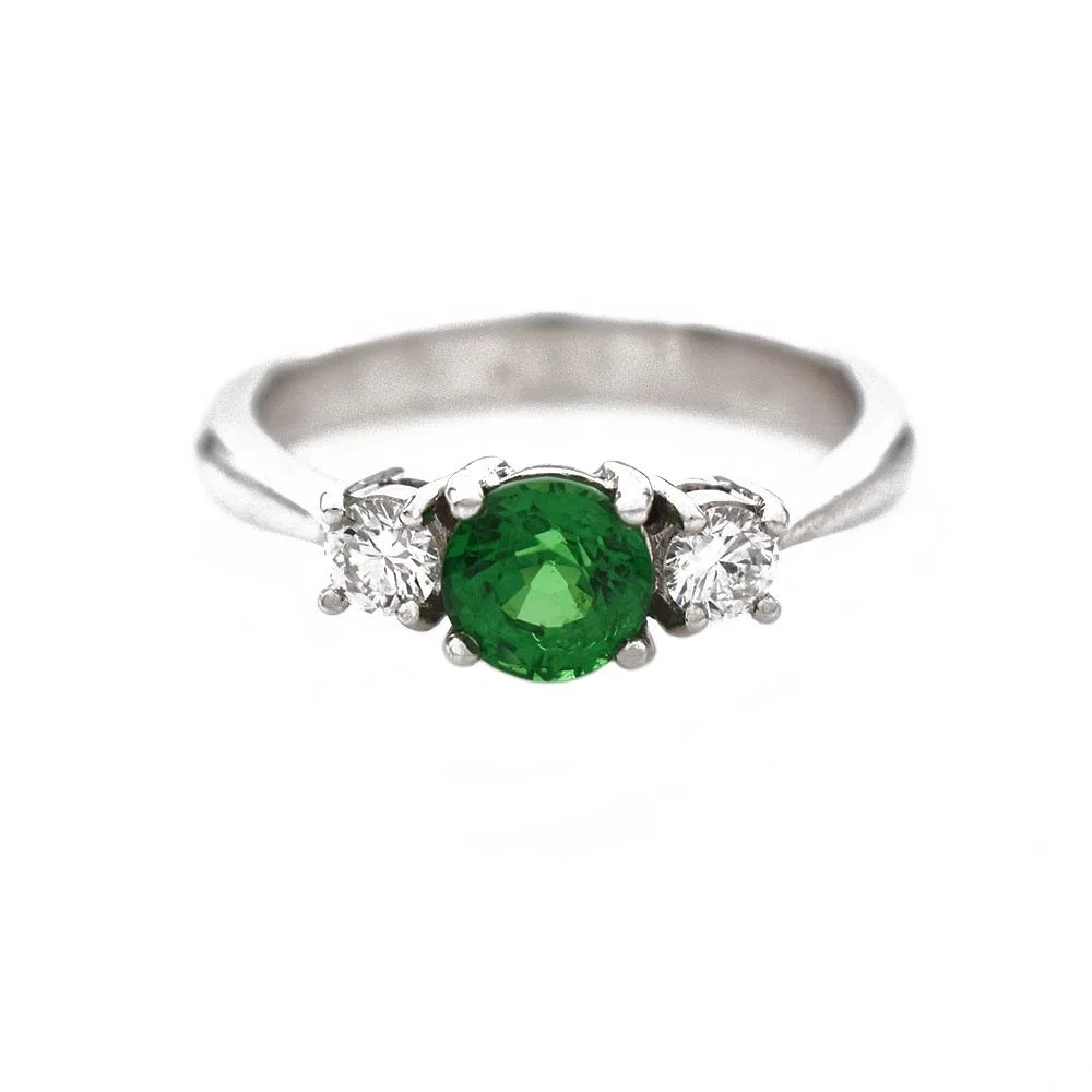Round Tsavorite Garnet Diamond Ring White Gold