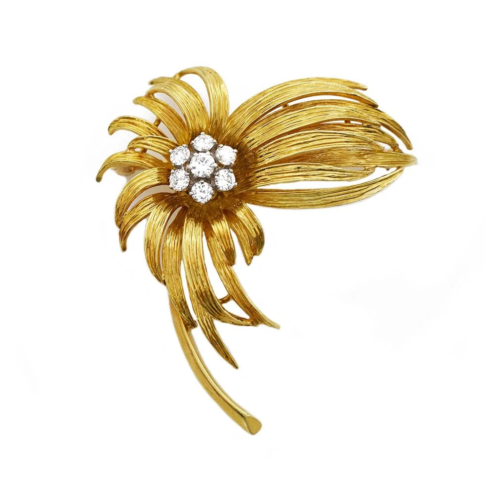 Vintage French Tremblant Diamond Pin Gold Antique Estate