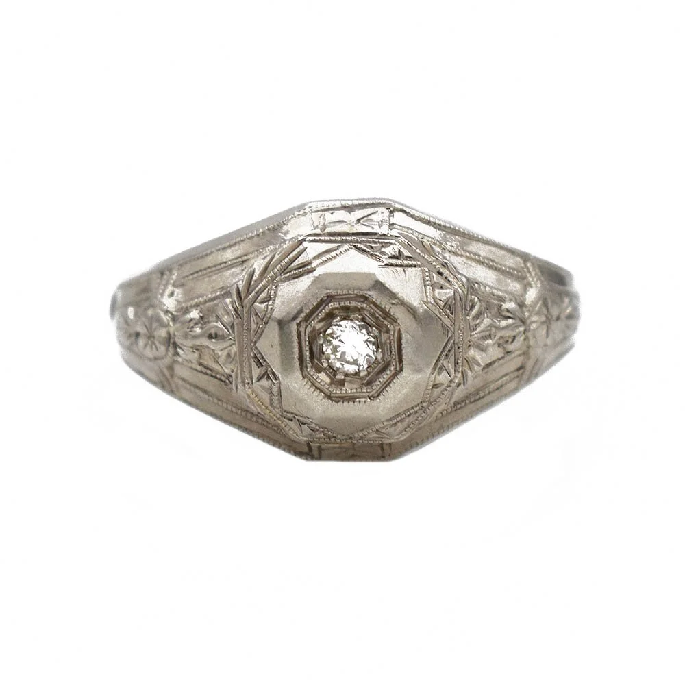 Deco Style Diamond Ring White Gold