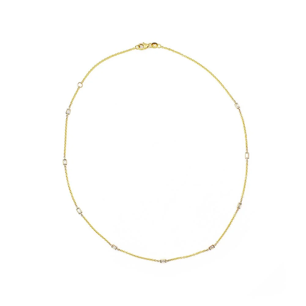 Baguette Diamond Station Necklace Gold