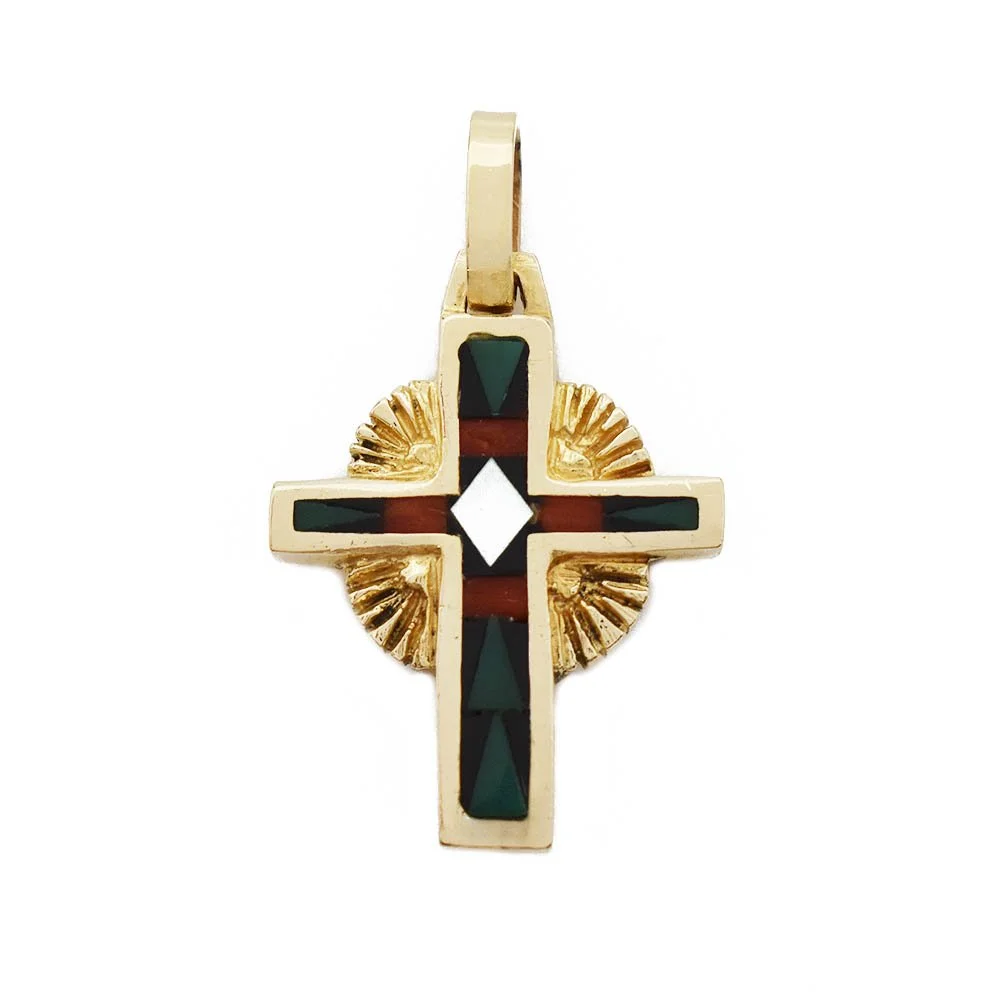 Inlaid Celtic Cross Pendant Gold