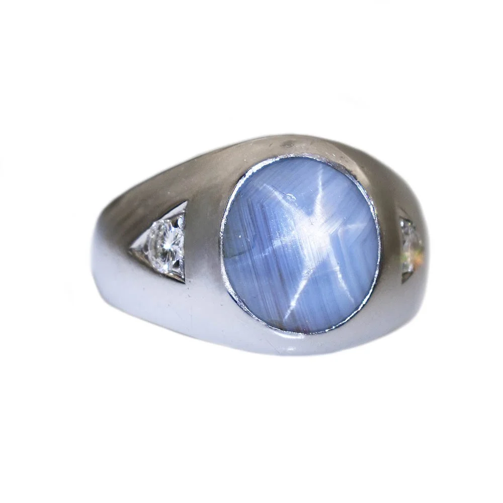 Star Sapphire Diamond Ring White Gold