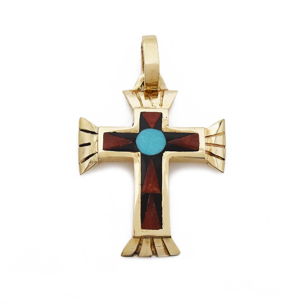 Inlaid Christian Cross Pendant Gold