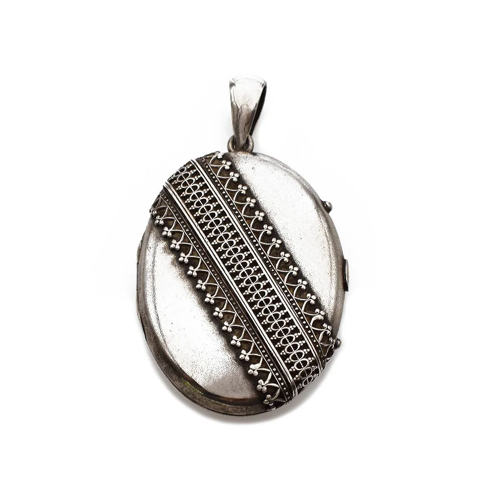 Antique Large Oval Silver Locket