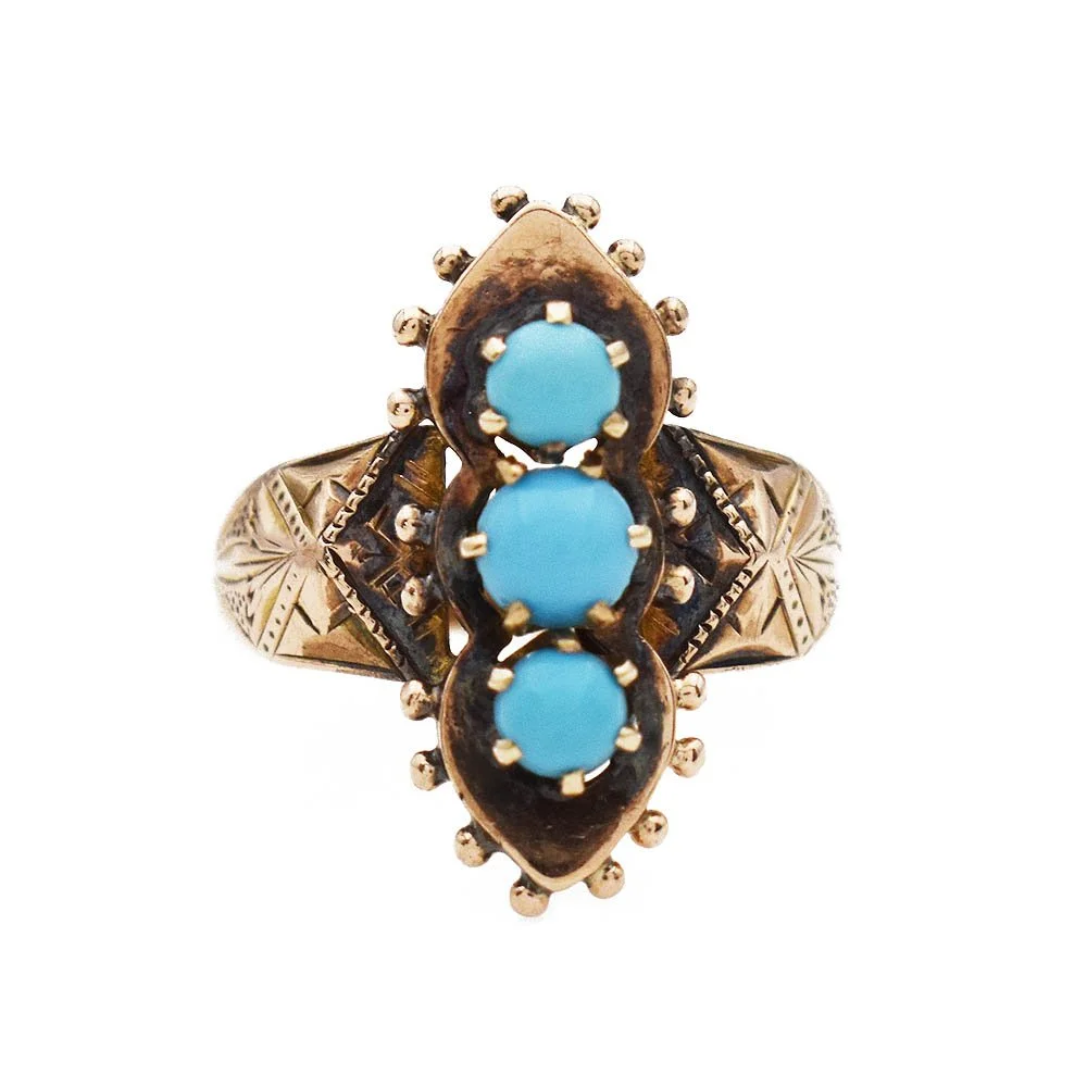 Antique Imitation Turquoise Ring Rose Gold