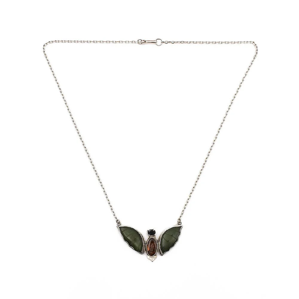 Sapphire Jade Agate Bat Necklace by James Cleland