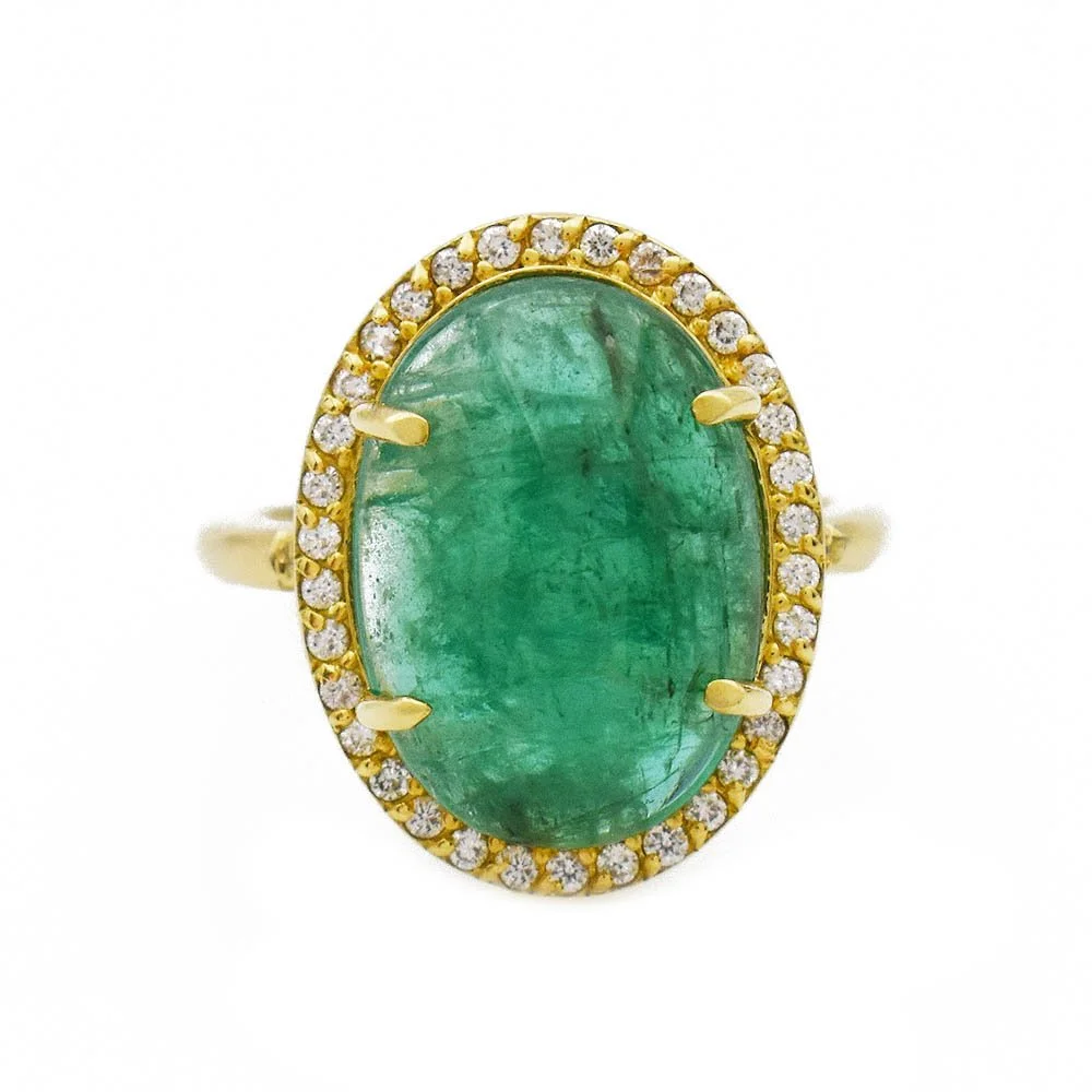 Emerald Diamond Halo Ring with SGL Report