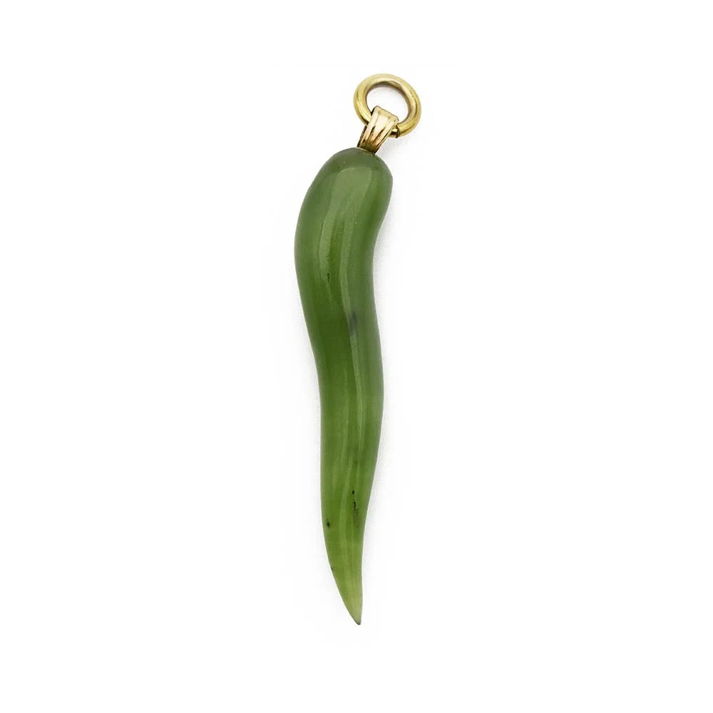 Carved Jade Italian Horn Pendant