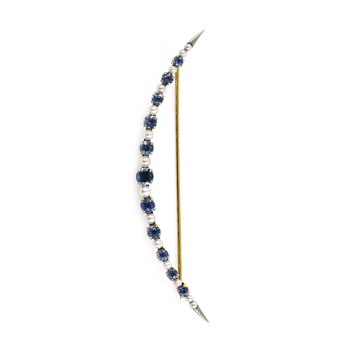 Sapphire Pearl Crescent Moon Brooch Pin Gold
