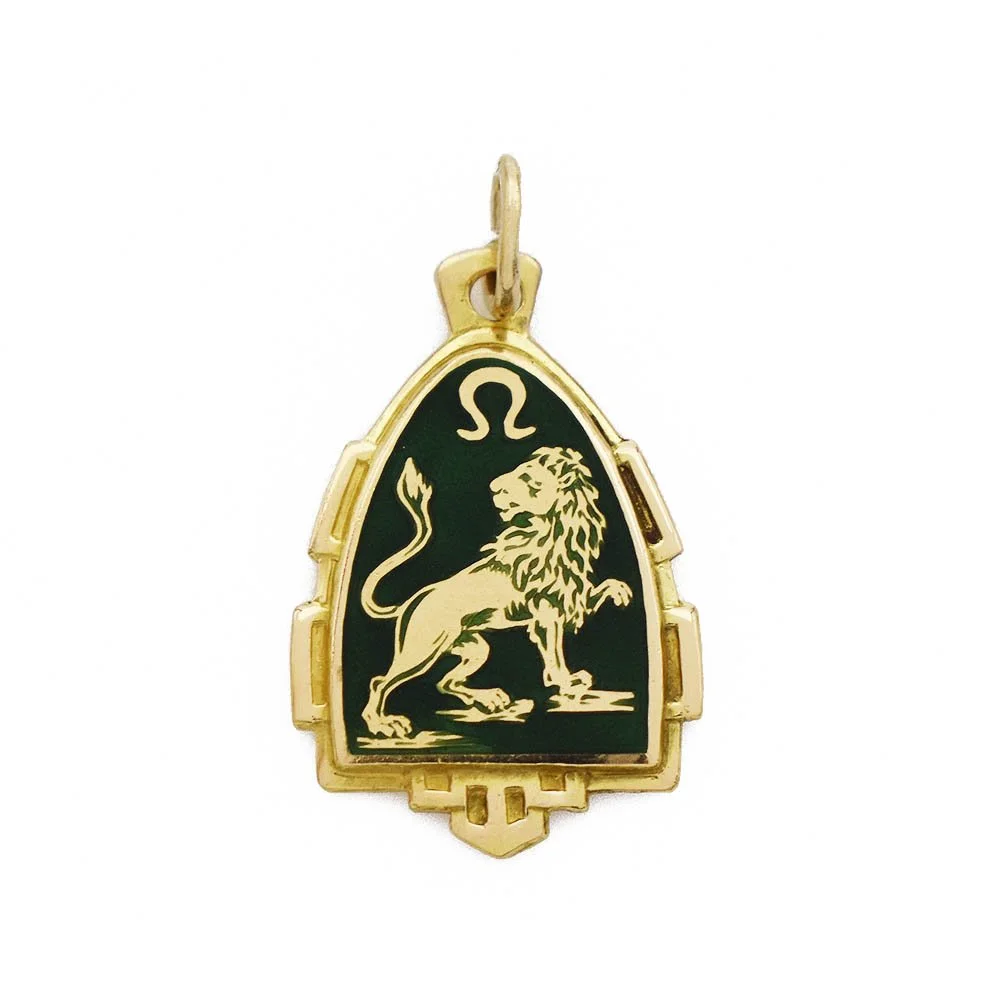 Green Enamel Lion Pendant Charm Gold
