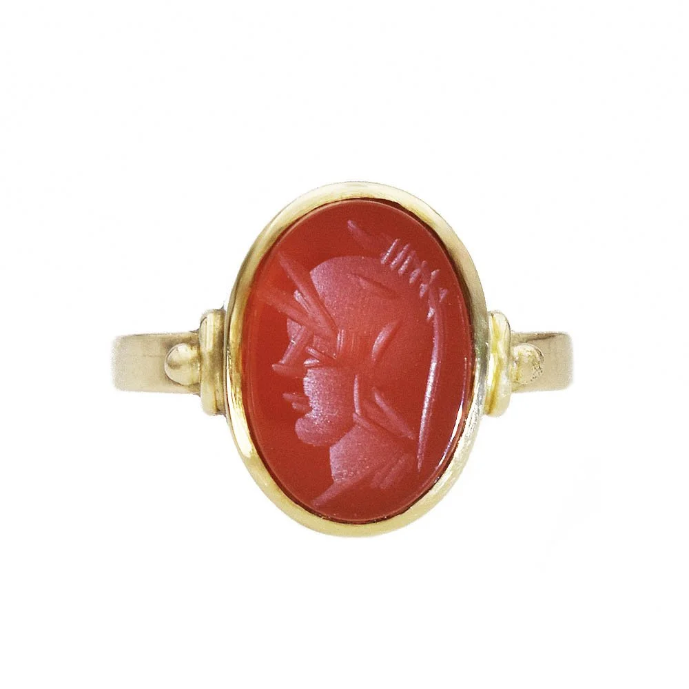Carnelian Greek Soldier Intaglio Ring Gold