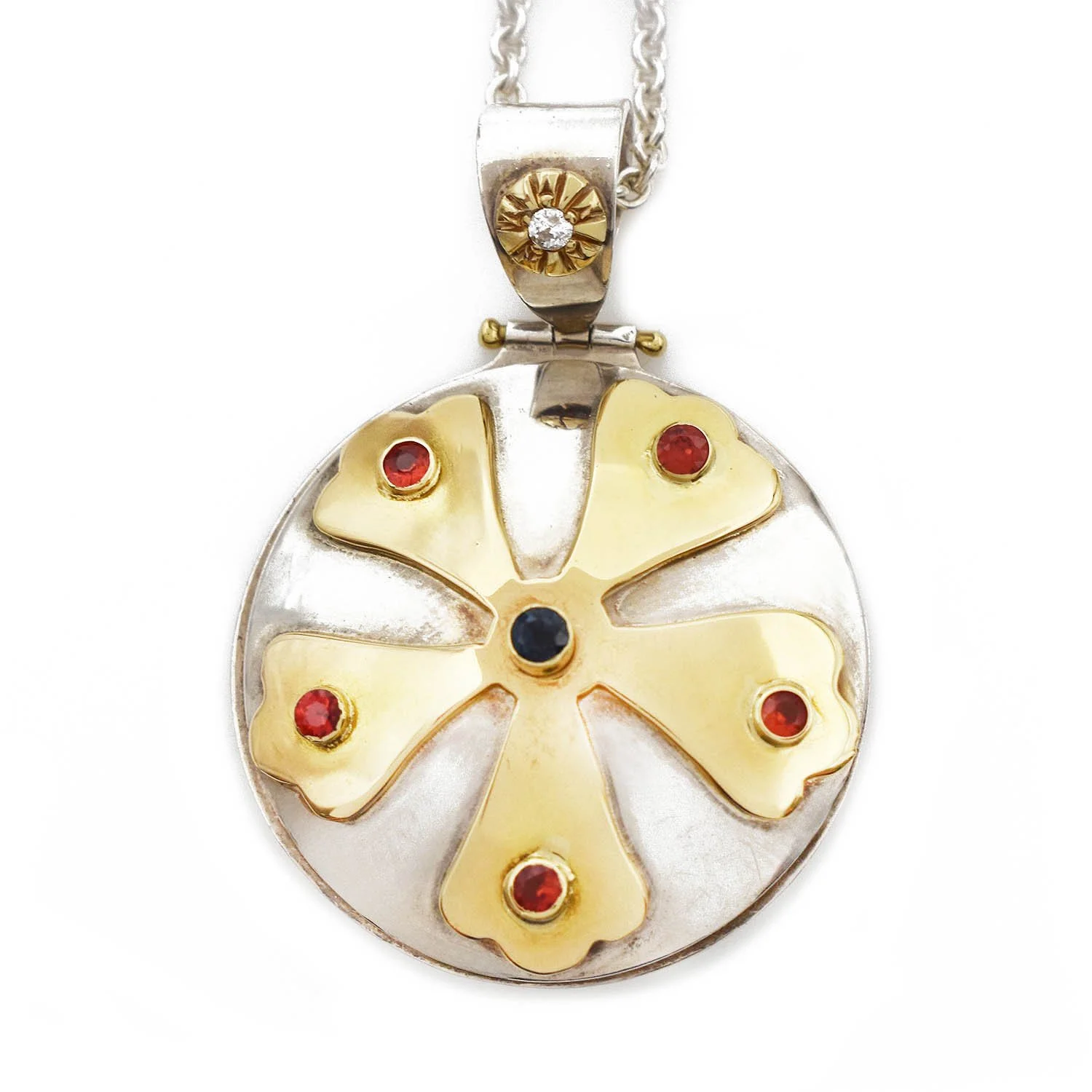 James Cleland Spinning Flower Pendant Silver Gold
