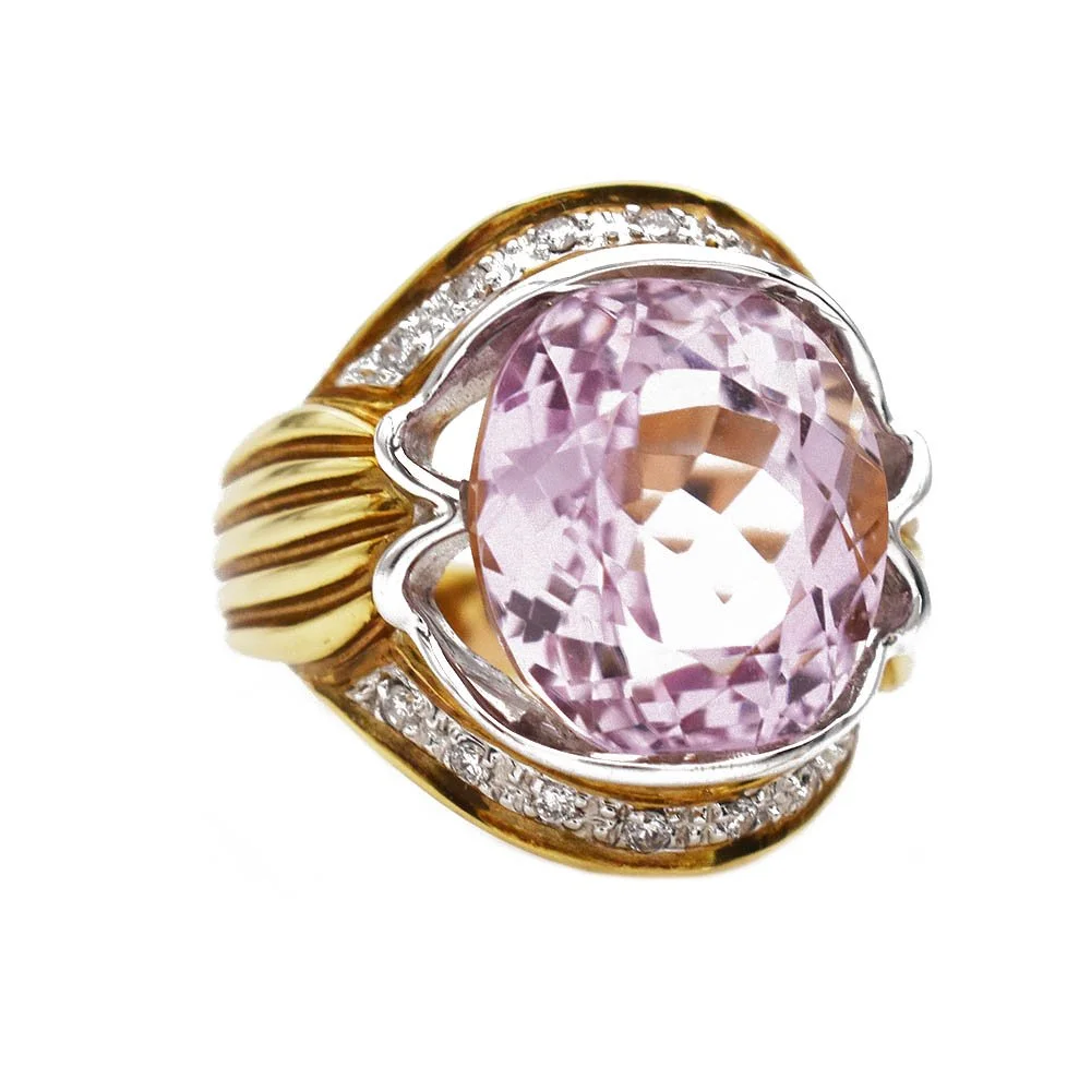 Kunzite Diamond Gold Ring with SGL Report