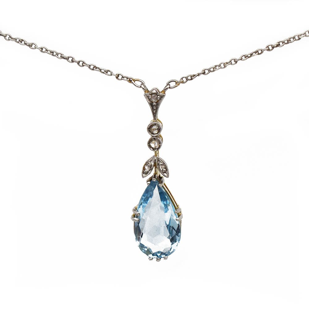 Antique Aquamarine Diamond Lavalier Necklace with SGL Report