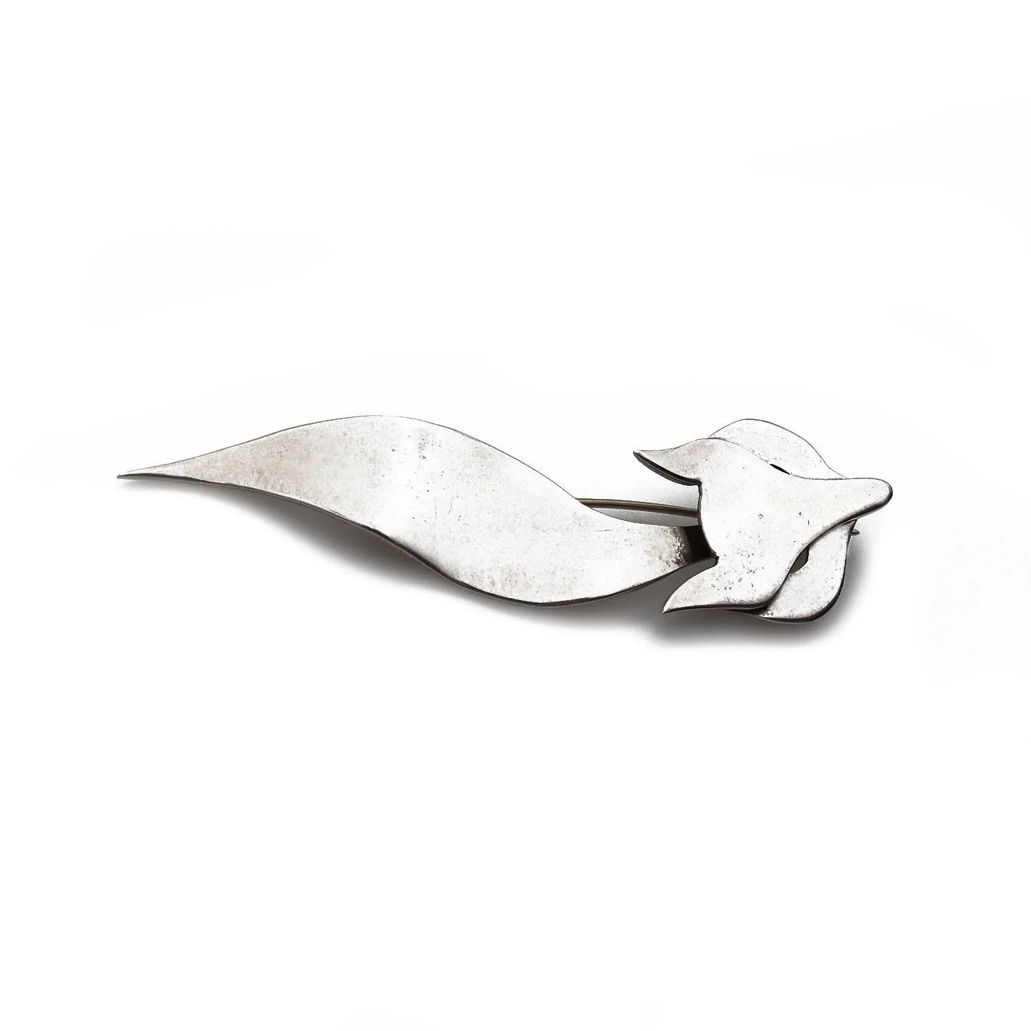 Vintage Abstract Fox Pin Brooch Silver
