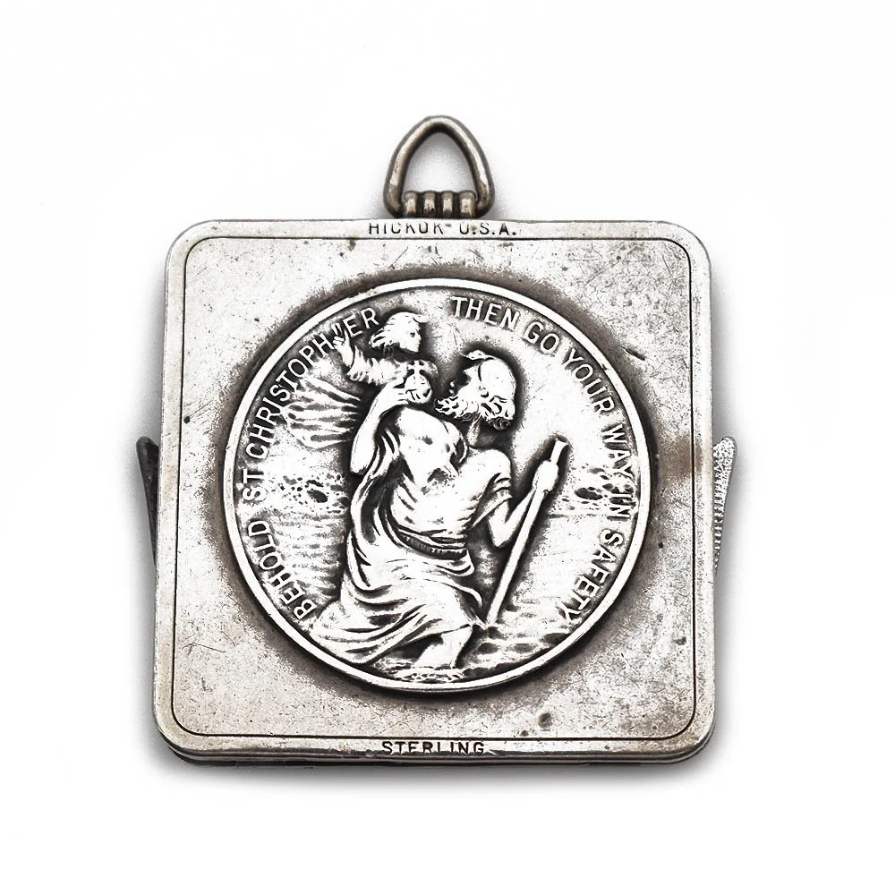 St. Christopher Folding Pocket Knife Pendant Silver