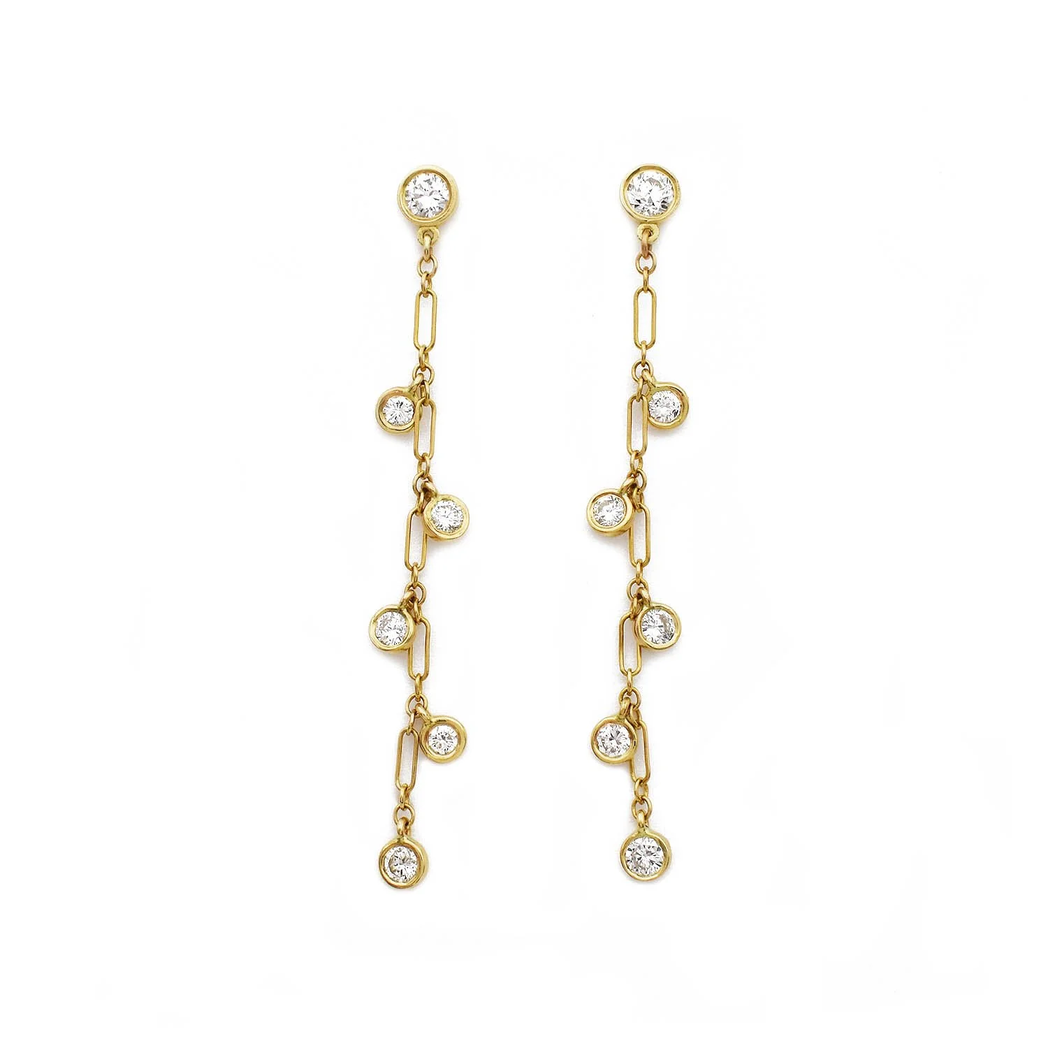Diamond Station Long Dangle Earrings Gold