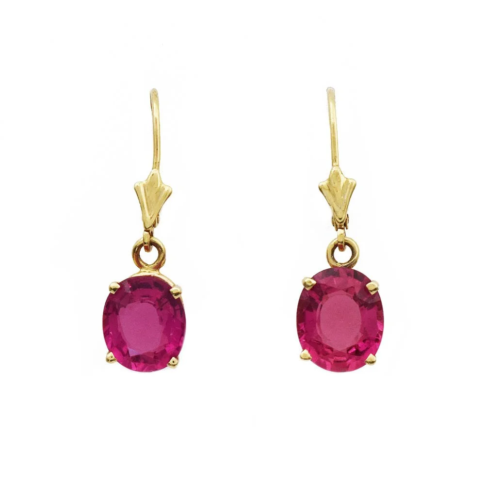 Hot Pink Tourmaline Dangle Earrings Gold