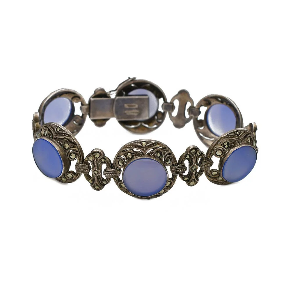 Antique German Chalcedony Marcasite Bracelet Silver