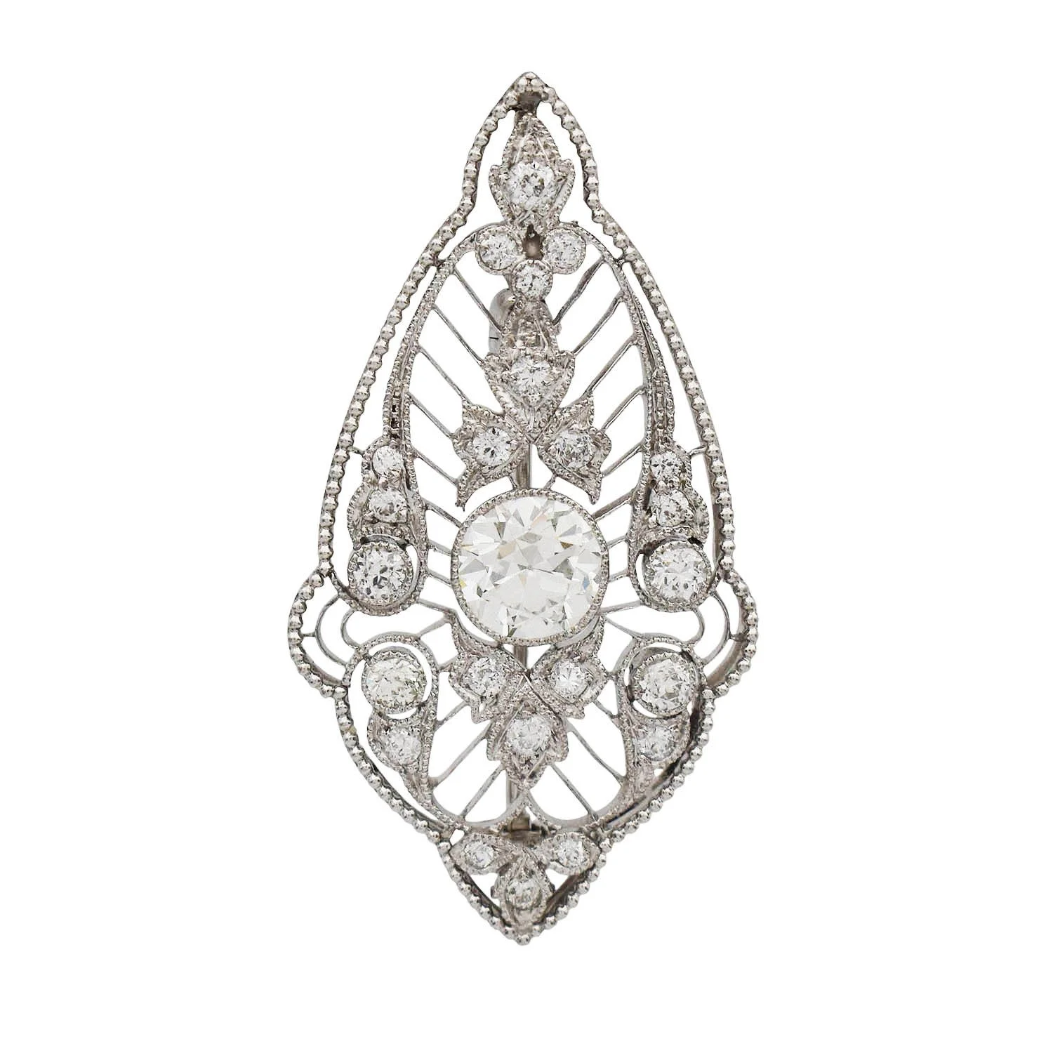 Antique Diamond Pendant Pin Brooch Platinum