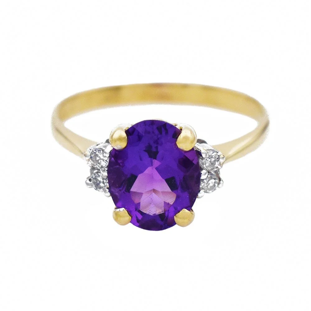 Amethyst Diamond Ring Two-Toned Gold