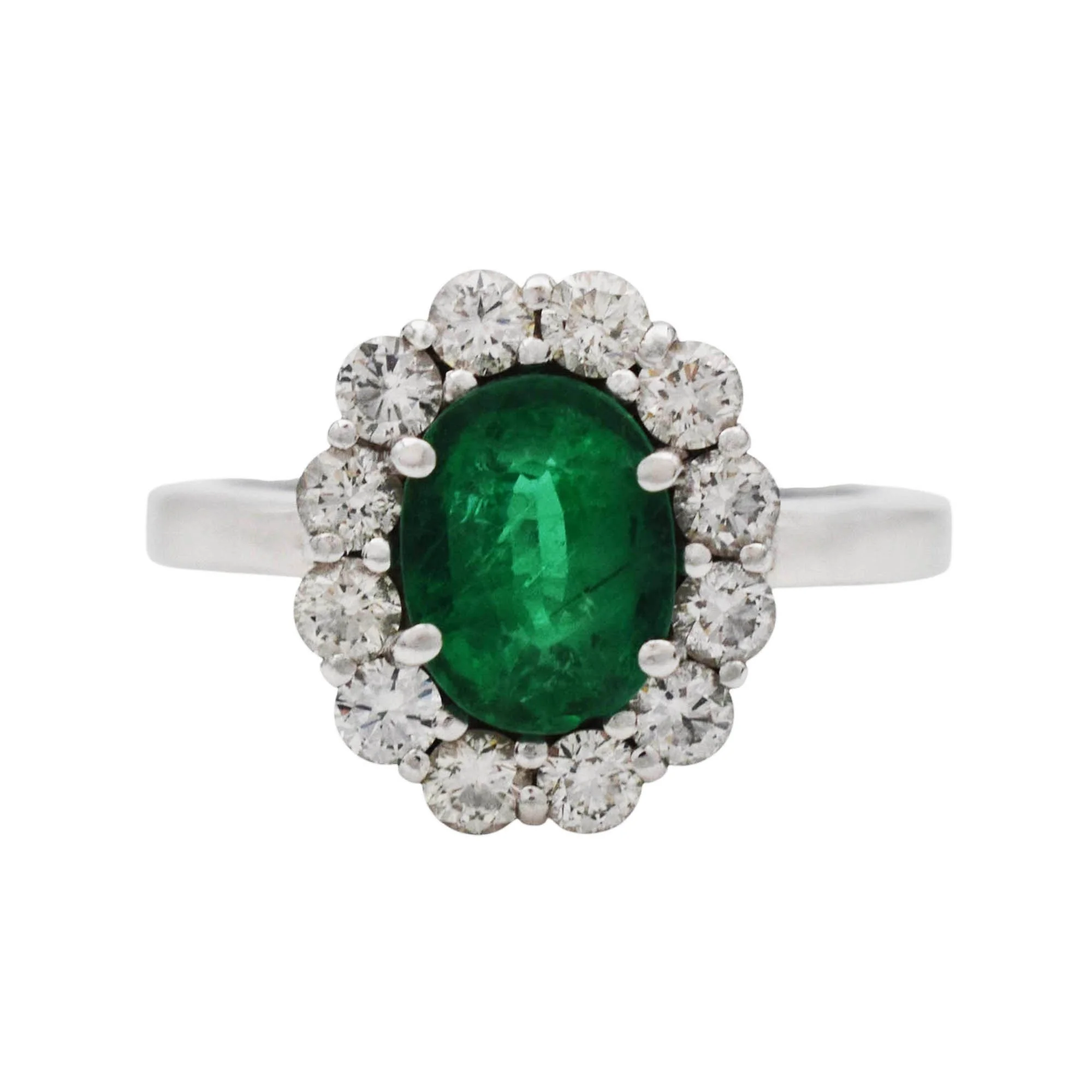 Emerald Diamond Halo Ring White Gold