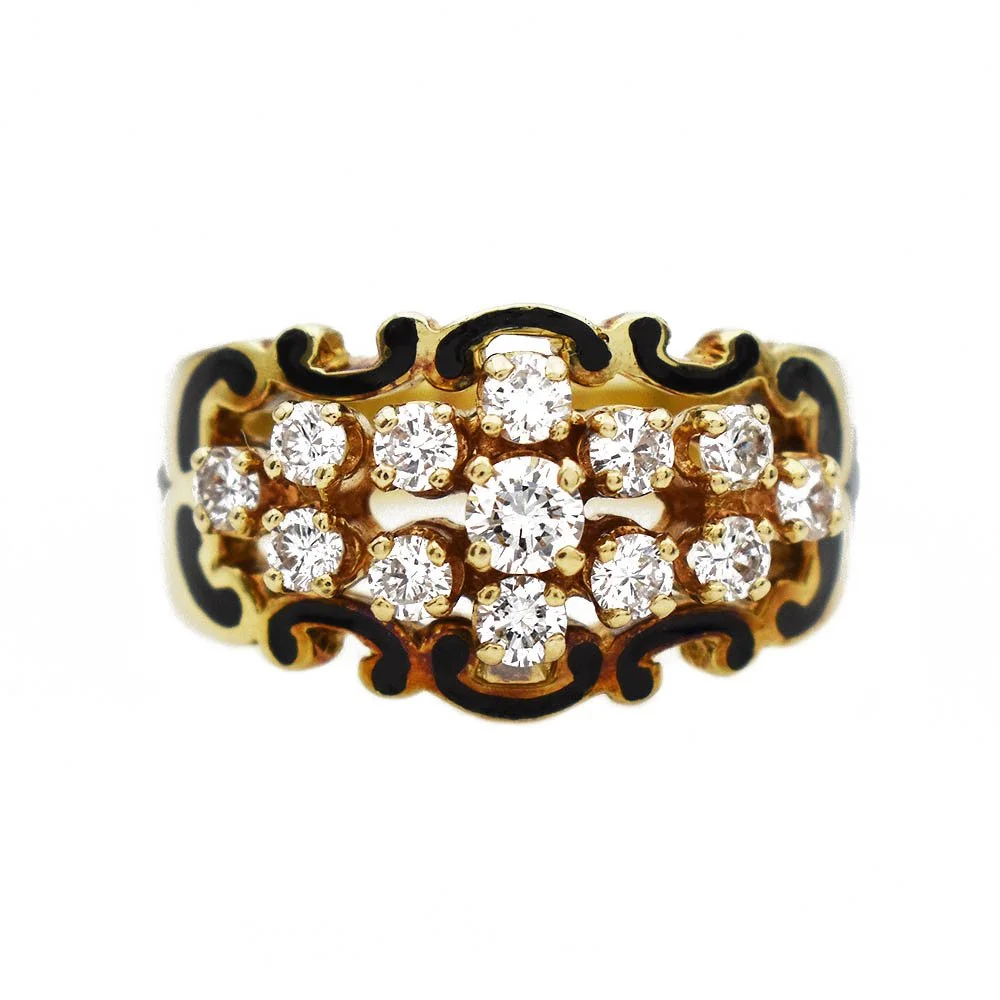 Diamond Black Enamel Ring Gold