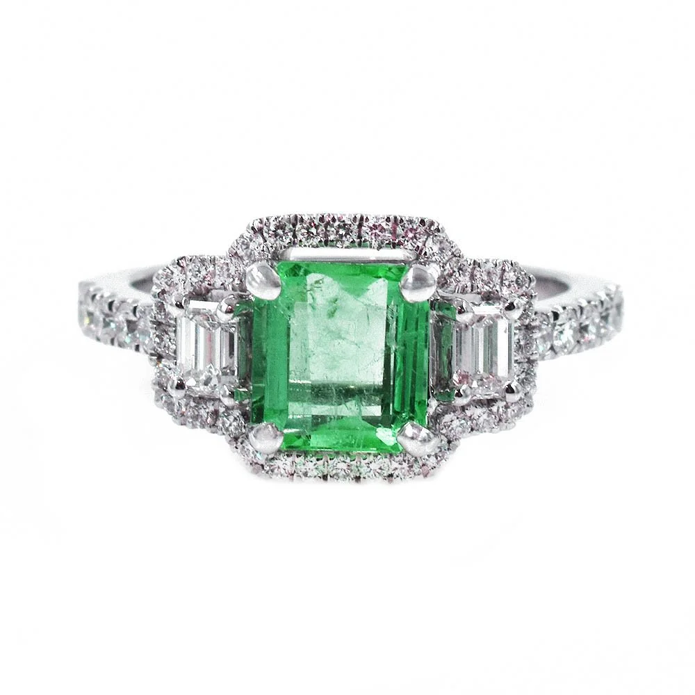 Emerald Diamond Ring with GIA Report White Gold