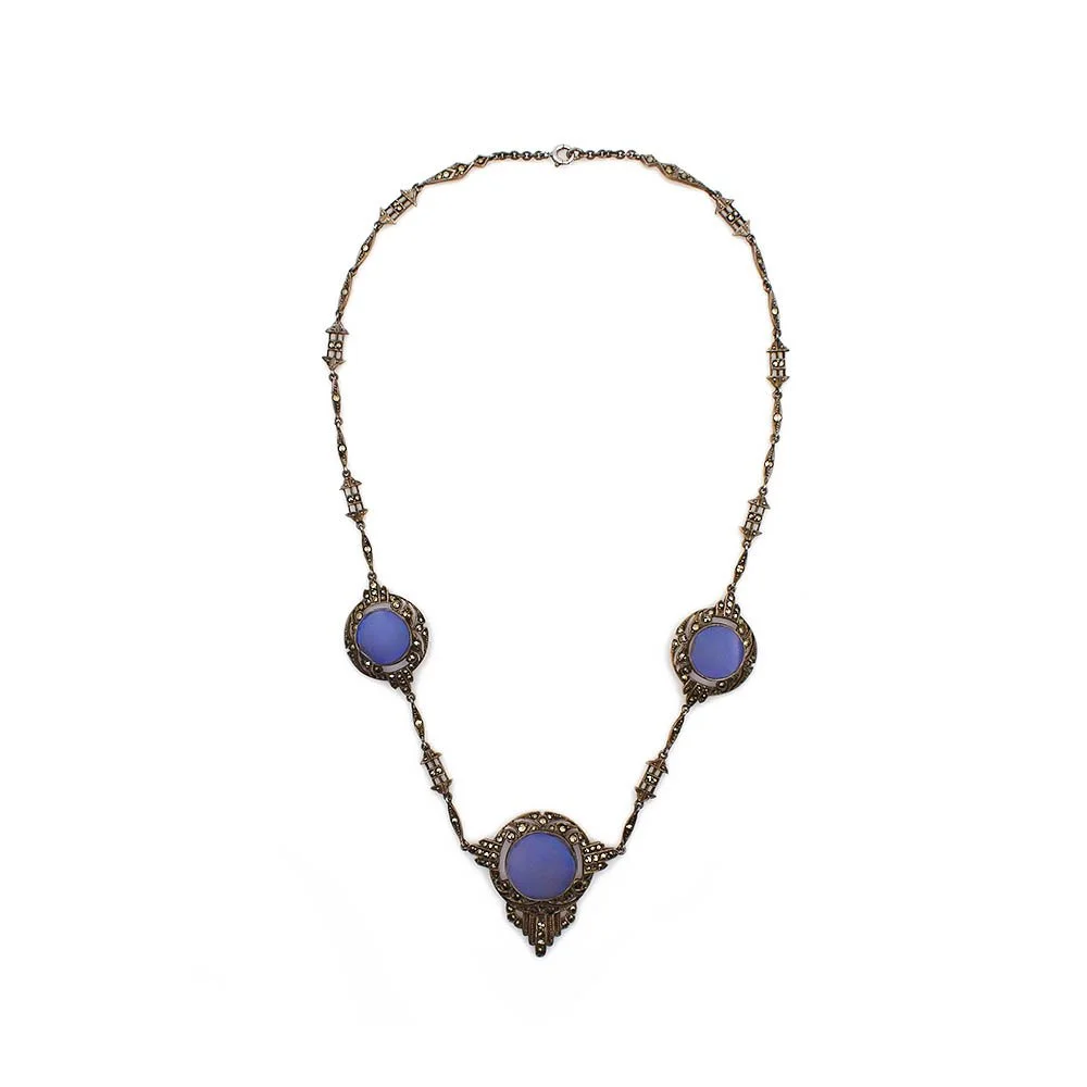 Art Deco German Chalcedony Marcasite Necklace
