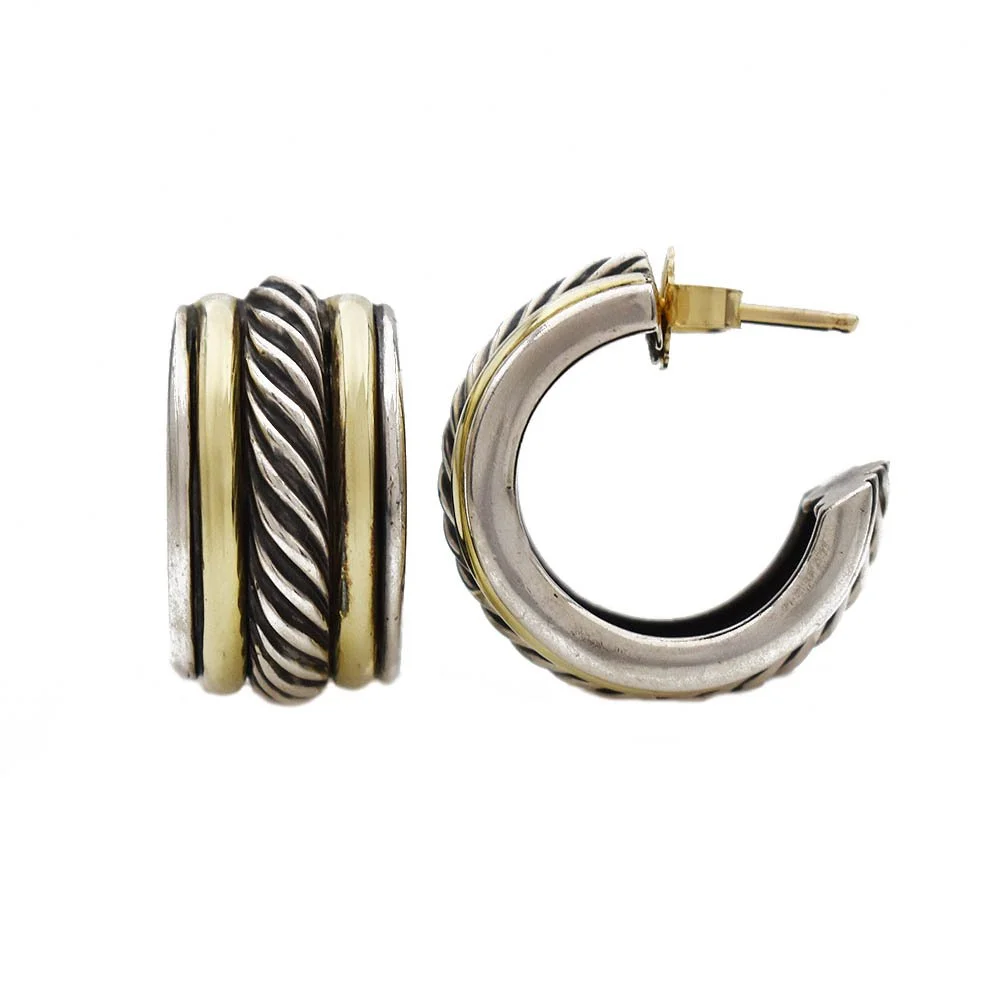 David Yurman Two-Tone Cable Earrings Gold Silver