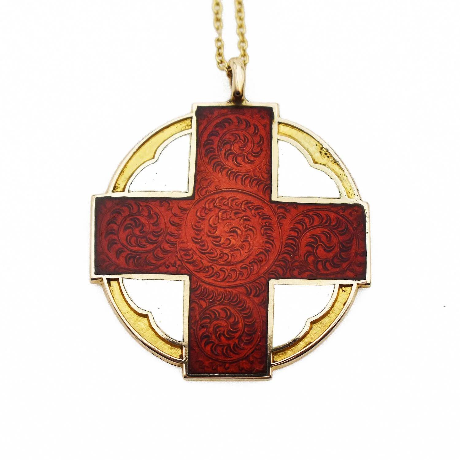 Red Enamel Cross Pendant with Chain Gold