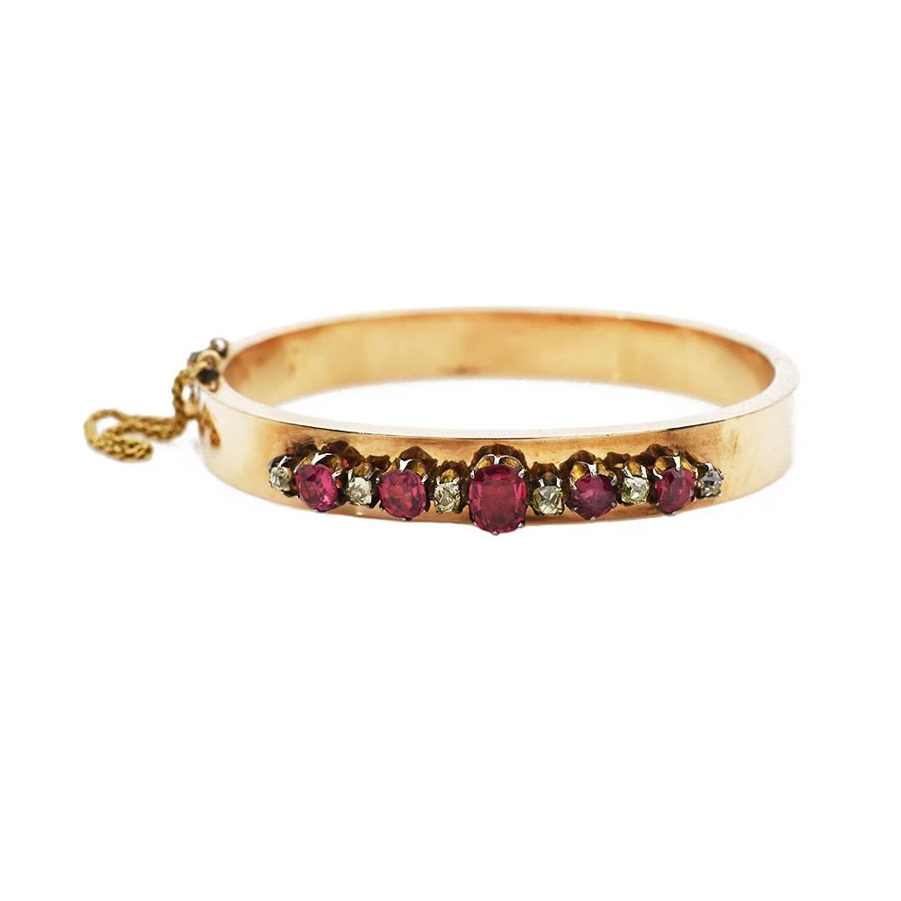 Pink Sapphire Diamond Hinged Bangle Bracelet