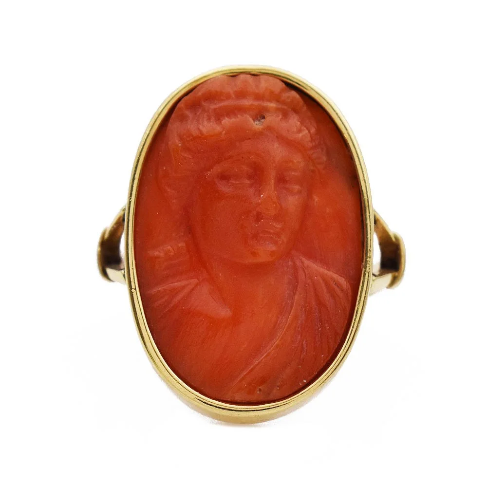 Antique Coral Cameo Ring Gold