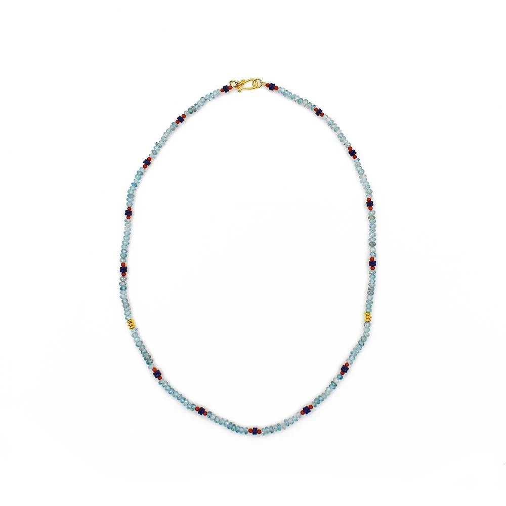 Zircon Lapis Coral Bead Necklace
