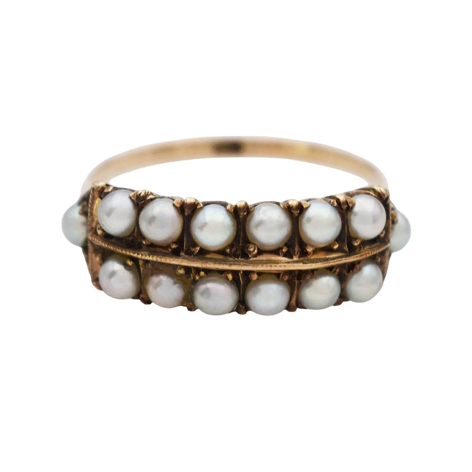Antique Victorian 2-Row Pearl Ring Gold