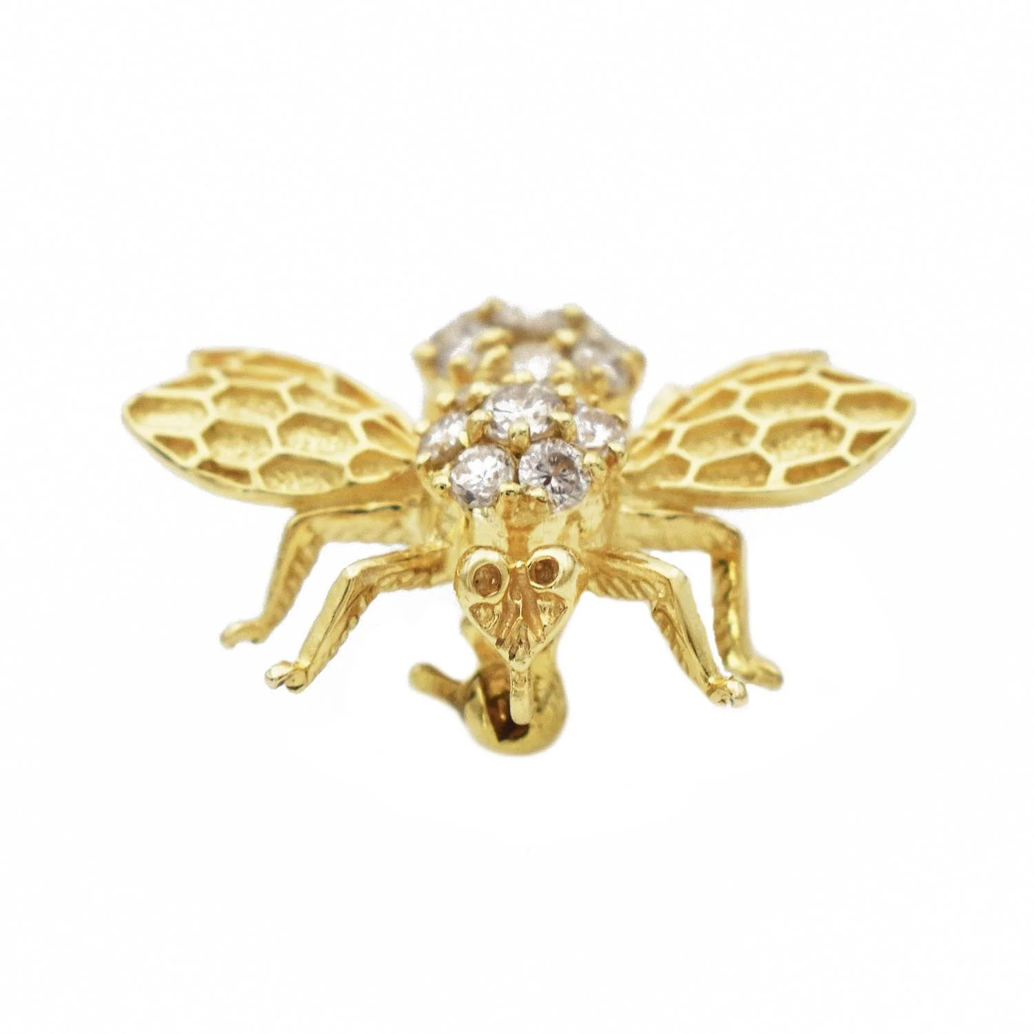 Diamond Bee Brooch Pin Gold
