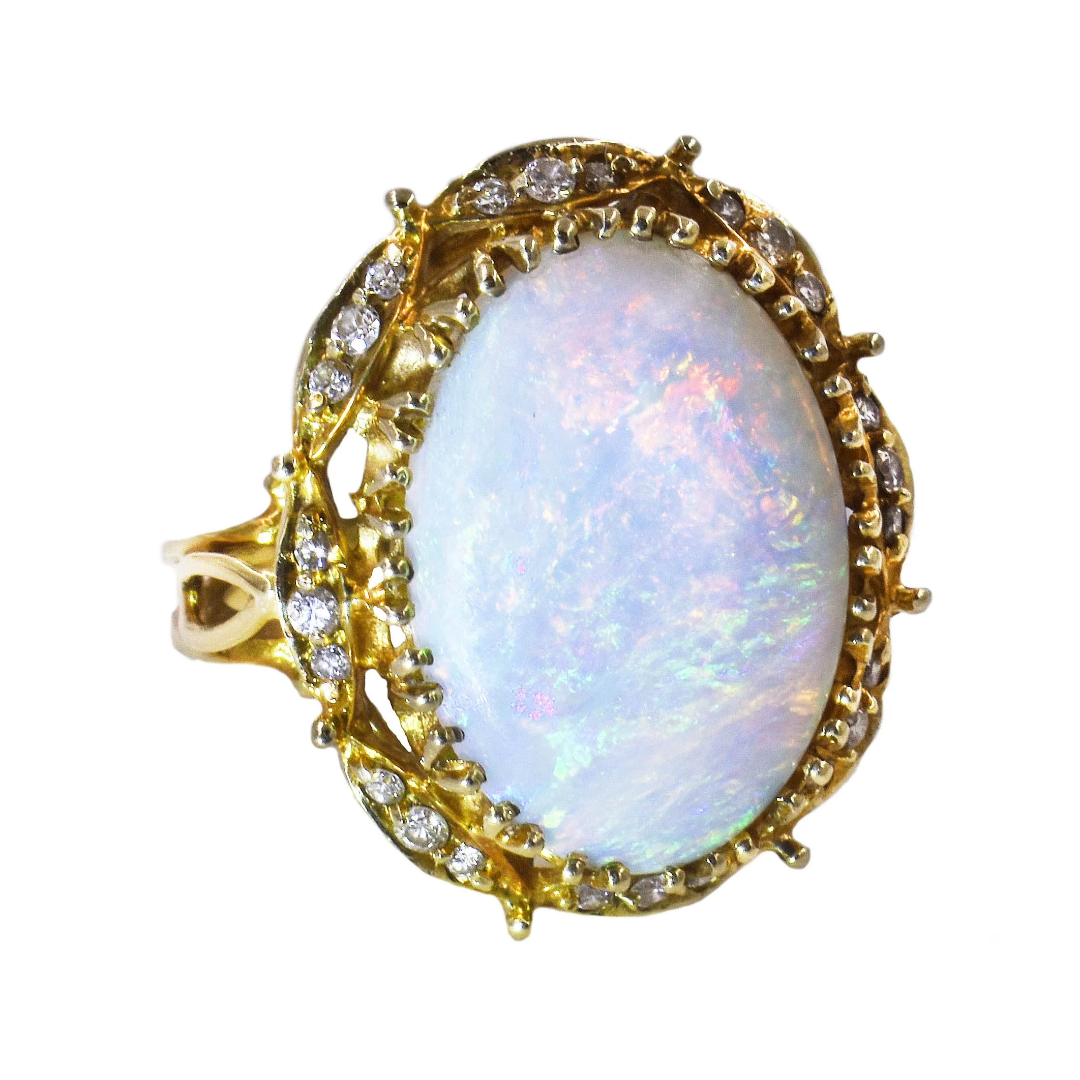 Large Oval Opal Diamond Ring Gold