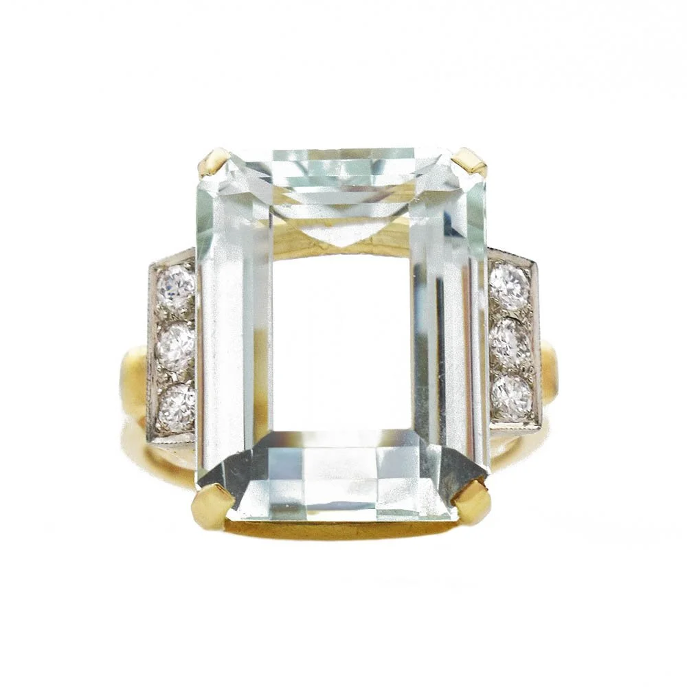 No Heat Aquamarine Diamond Ring with SGL Report