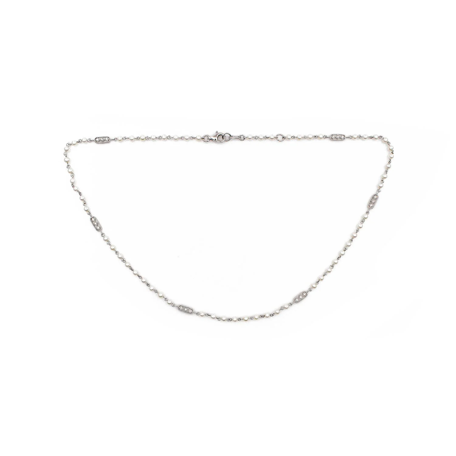 Antique Style Pearl Diamond Necklace White Gold